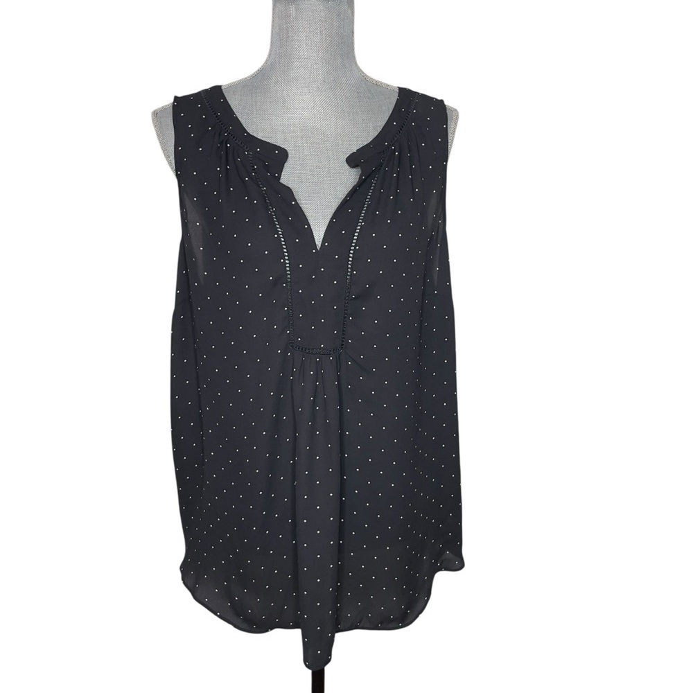 LOFT Plus Mix Media Black Sleeveless Blouse with White Dots, Polka Dots Sz 18